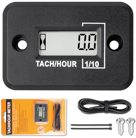 Jayron Compte-Tours Compteur Horaire Inductif pour Moteur Essence, Noir | Étanchéité IP68, suivi 99999H, RPM en direct jusqu'à 30000, capteur fil de bougie, 54 x 37 x 14,5 mm, aide entretien