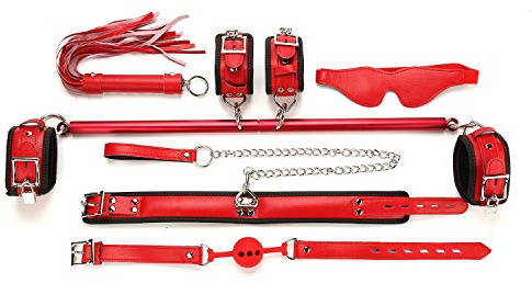 EXREIZST Expandable Adjustable Spreader Bar with Leather Straps Sports Fitness System Set, Red