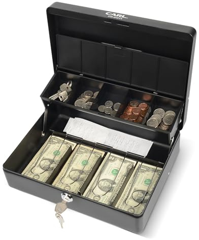 CARL CB-2011, Lockable Cash Box with Coin Tray – Durable Metal Money Box with Key Lock for Bills & Change – Portable Organizer for Markets, Events, Vendors & Fundraisers.