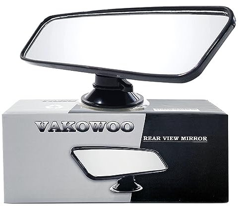 VAKOWOO Rear View Mirror for Driving Test, Secondary Instructor Examiner Learner Mirror, Adhesive Interior Suction Cup Car Mirror for Driving Lesson (200 X 62 mm)
