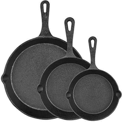 32nd Juego de 3 sartenes de hierro fundido adecuadas para cocinas de gas, eléctricas e inducción. Incluye: pequeña (6 pulgadas), mediana (8 pulgadas) y grande (10 pulgadas)