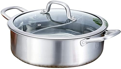 TSTSM Pot Chaud Shabu en Acier Inoxydable Pot Chaud Shabu Shabu en Métal avec Plaque De Séparation Cuisinière À Gaz Ustensiles De Cuisine À Soupe Double Face