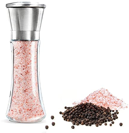 GLLBTPT Molinillo de sal y pimienta, de acero inoxidable, recargable, para especias, pimienta fresca, sal del Himalaya o sal marina