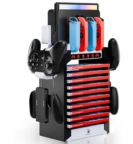 Switch Organizer Station, multifunktionaler Aufbewahrungsständer für Nintendo Switch Dock mit Controller-Halter, Joy Con Ladestation und OLED-Konsole