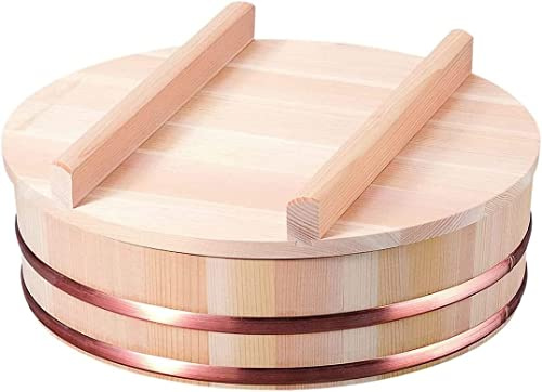 TIKUSAN Hangiri Sushi-Reis-Mischwanne aus Holz, Kupferband mit Deckel, hergestellt in Japan, aus Sawara-Zypresse, Sushi-Reisschale mit Deckel, Sushi-Oke (33 cm)