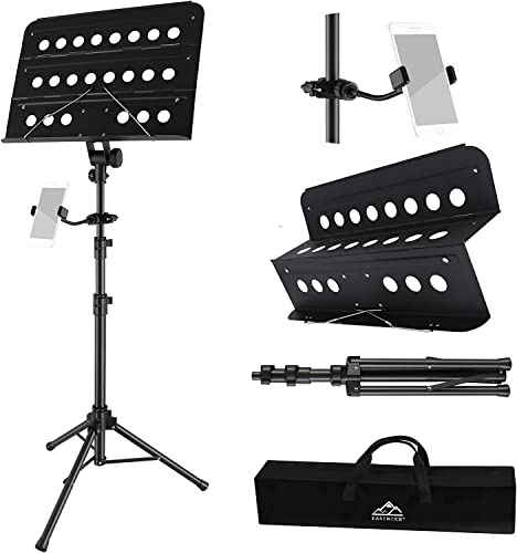 EASTROCK Atril Musica Extensible & Atril Sobremesa 2-EN-1 Ajustable de 106-180cm Soporte para Partituras Plegable con Soporte para Teléfono Móvil