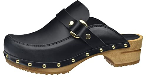 Sanita Lillen offener Clog | Original handgemacht | Leder-Holzclogs für Damen | Nachhaltige Sohle