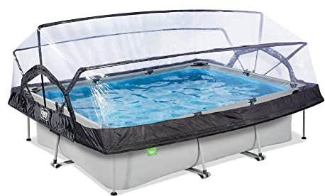 EXIT Toys Soft Grey Pool with Multifunctional Dome - 9,8x6,6x2,1ft - Compact, Rectangle Frame Swimming Pool with Cartridge Filter Pump - Easy to Enter - Sturdy Frame - Clean and Warm Pool Water - Grey