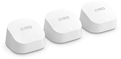 Like-New Amazon eero 6+ mesh wifi system - Supports internet plans up to a Gigabit, Coverage up to 4,500 sq. ft., Connect 75+ devices, 3-pack
