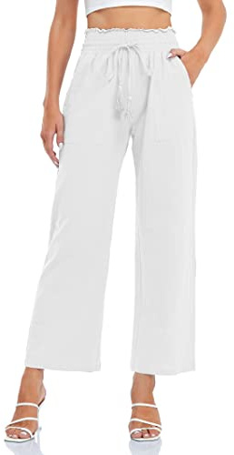 Famulily Damen Hosenrock Sporthose Damen Lang Weites Bein Luftige Sommer Hose Pyjamahose Baumwolle Weiß M