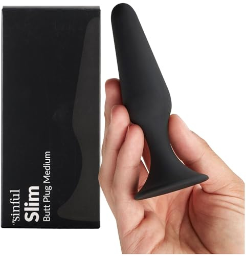 Sinful Slim Analplug Medium - Schwarz - 13 cm Erotik Sexspielzeug | 13,5 cm Länge, 9,5 cm einführbare Länge, 3 cm Durchmesser, Silikon, Wasserbasiert Gleitmittel empfohlen, Schwarz, 70 g