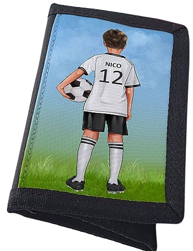 Geschenke364 Geldbörse Fussball Kinder mit Name | Fußballer-Motiv, Personalisierbar, Sichtfenster