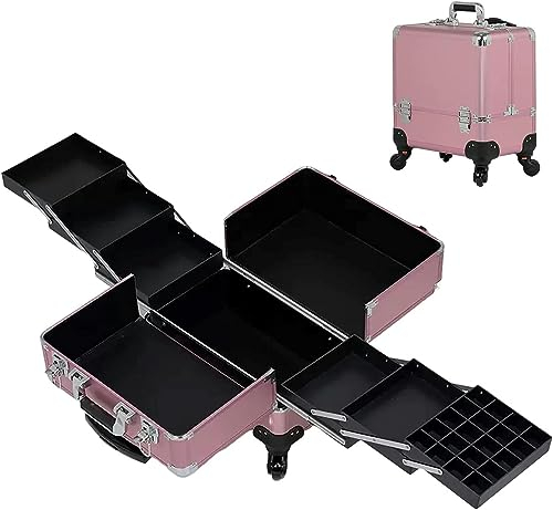 Kosmetikkoffer Pilotenkoffer Beauty Case Reisetrolley Friseurkoffer Kosmetik Trolley, Kosmetik Trolley Rollkoffer Schminkkoffer Mit 360° Drehbaren, Schwarz Kosmetik Trolley Rollkoffer Maniküre-Etui (