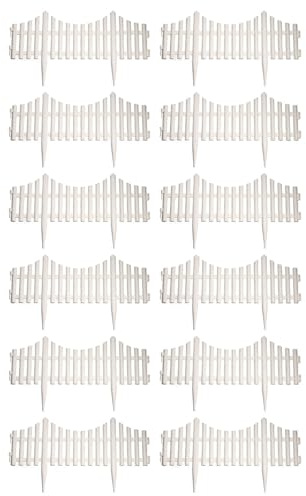 Tradineur Lot de 12 Clôtures en Plastique Décoratives de Jardin Bordure pour Gazon, Plantes, Fleurs, Décoration Extérieur, #5-32.5x60x0.7cm, Blanc