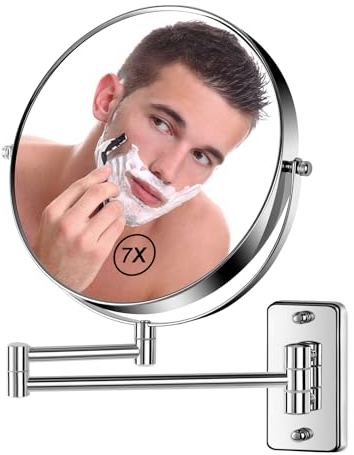 BTremary Kosmetikspiegel mit Vergrößerung Wandmontage 20,3cm Schminkspiegel Wand 7 Fach 360° Schwenkbarer Ausziehbarer Badezimmer-Rasierspiegel für Männer und Frauen in Zuhause/Hotel, Chrom