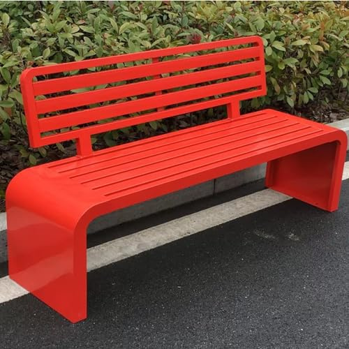 HOLGVE Gartenbank Metall, Parkbank, Sitzbank mit Rückenlehne, Außenbank Mit Rahmen aus Verzinktem Stahl, Terrassenbank Balkon Bank Wetterfest, Bis 300 Kg Belastbar(Rosso,120cm/47.2in)