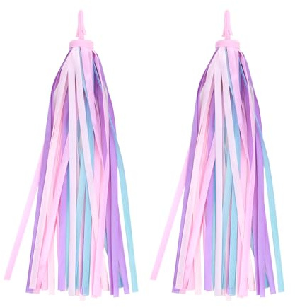 Clydewy 1 Paar Fahrradzubehör für Kinder, dekorative Bänder für Fahrradlenker und Tretroller, Kinder, bunte Fransen, aus PVC und Polyester, robust und einfach zu installieren, für (rosa-violett)