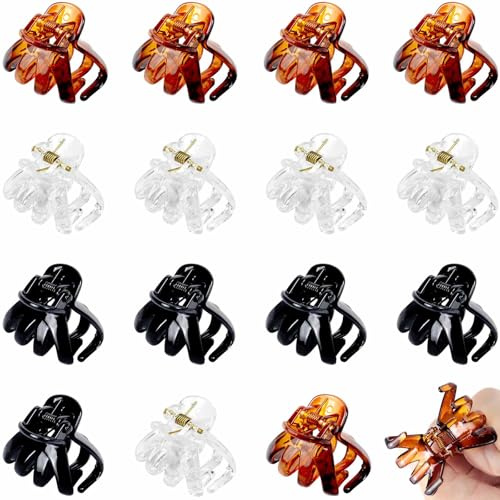 PROPOG Haarklammer Klein, 15 Stück Haarspangen Damen Octopus Kunststoff Haarklammern Schwarz 3cm Mittel Mini Haarspange Rutschfeste Oktopus Hair Clip Haarschmuck für Mädchen und Frauen Dünnes Haar