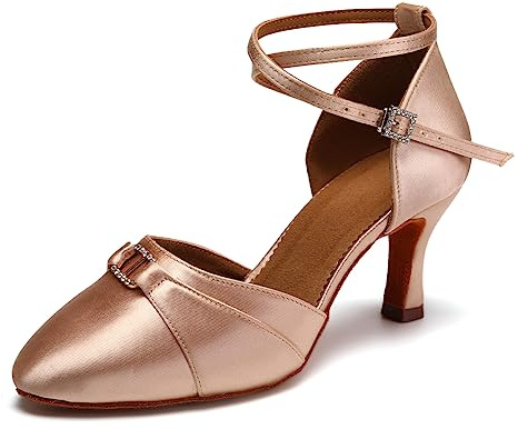 YCALCP Scarpe da Ballo Chiuse Donna Latino Salsa Punta Chiusa Tango Performence Tacco 7,5cm, Rosa, 37.5 EU
