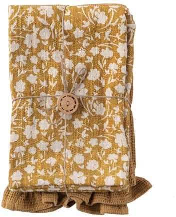 The Barrington Garage Cotton Slub and Waffle Weave 2-Piece Dish Towel Set, Floral/Solid, Mustard