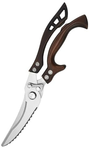 Geflügelschere, scharfe Küchenschere, Edelstahl-Geflügelschere mit ergonomischen Griffen, Fleischschere zum Schneiden von Ente, Huhn, Gans, Truthahn oder Truthahn (Holzfarbe)