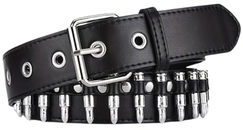 LJJCSFF Schwarzer Nietengürtel mit Nieten, Gothic-Gürtel, Nieten, Taillengürtel, Punk-Metallgürtel, Szenen-Stil, Gürtel, Lederösen, Gürtel für Halloween, Cosplay, Schwarz , 100 cm/39.37 inch