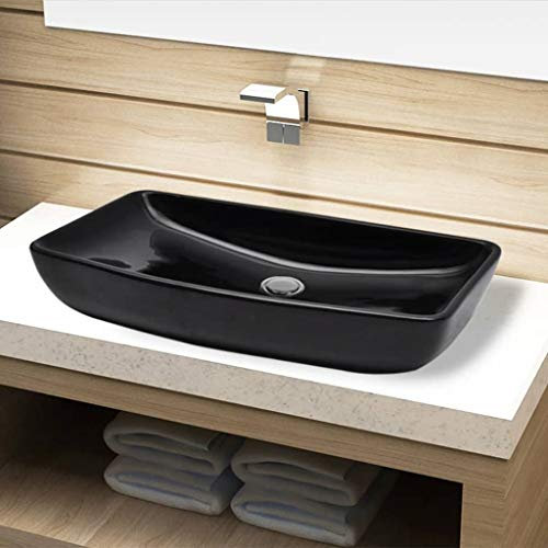 Iiaky Keramik Waschbecken schwarz rechteckig Waschtisch Aufsatzwaschbecken Waschplatz Handwaschbecken Aufsatzwaschtisch