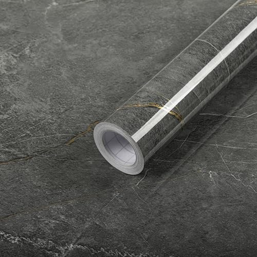 Hode Klebefolie Möbel Möbelfolie Küche, 40x300cm Grau Marmor Folie für Möbel, Küchenfolie Mamorfolie Selbstklebend, Arbeitsplatte Folie Marmoroptik Küchenfront Schrankfolien