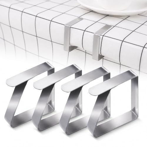 topolenashop 4 Clip Fermatovaglia in Acciaio Inox – Ganci Antivento Riutilizzabili 4 x 5 cm per Tavoli da 1 a 3 cm, Tovaglie da Interno ed Esterno, Picnic, Giardino, Feste e Barbecue | 65257