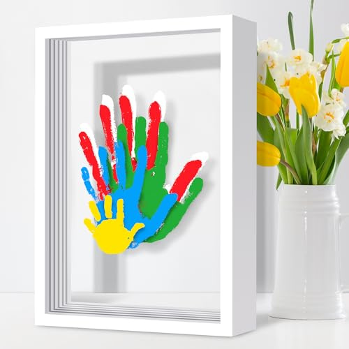 Omrhvi Kit de huellas de manos familiares para 5, marco de recuerdo de manualidades, kits de adornos de impresión a mano, regalos familiares para nuevos padres, abuelos, nueva mamá, nuevo bebé, día