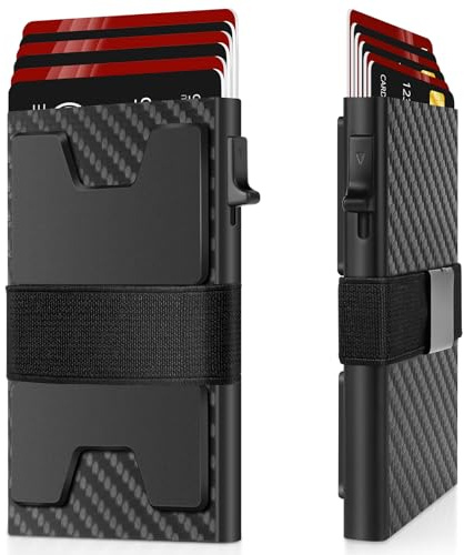 HOTUT Pop Up korthållare i metall, minimalistisk korthållare för män, kreditkortshållare med RFID-blockering, popup-plånböcker med kontantband, Svart 2, 9,7 x 6,3 x 1,3 cm, Minimalistisk