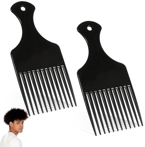 Afro Kamm, 2 Stück Kunststoff Locken Kamm Langlebig Afro Comb Lockenkamm mit Griff Afro Hair Products für Männer Frauen Lockiges Haar Dauerwelle Große Bärte