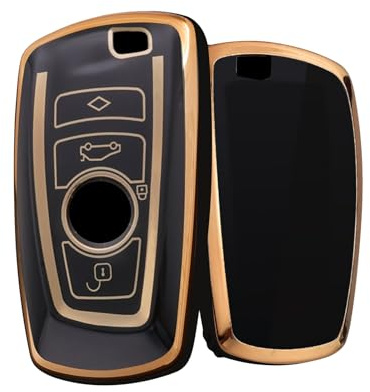 ontto Autoschlüssel Hülle Cover Passt für BMW 1er 2er 3er 4er 5er 6er F10 F20 F18 F20 F30 X3 X4 M3 M4 3GT 5GT Silikonhülle Schlüsselgehäuse Metall Schlüsselhülle Schlüsseletui 4Tasten-Golden Schwarz