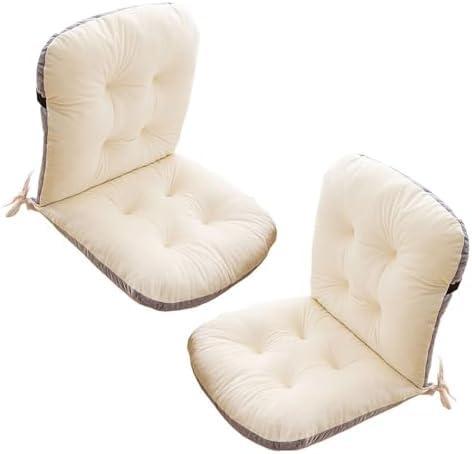 ZGantrix Stuhlkissen mit Rückenteil Sitz, Rückenkissen mit Bänder, Niedriglehner Auflage Polsterauflage Gartenstuhl, Polsterauflage Auflage für Stühle Bänke in Haus und Garten,2 Pack Beige