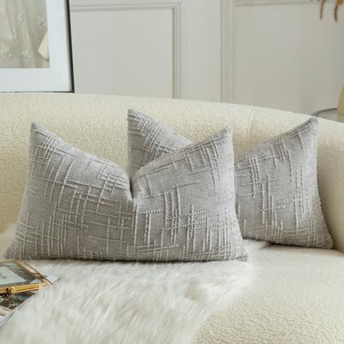 Mandioo 2er Set Chenille Kissenbezug Dekorativer Kissenbezüge Gemütlicher weichen Kissenhülle Sofakissen Dekokissen Couchkissen Zierkissenbezug Schlafzimmer Wohnzimmer 40x60 cm Hellgrau