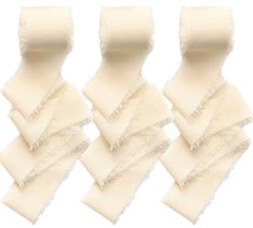 Nastro Chiffon Champagne, Nastro Regalo Nastrino Champagne 2,5 cm x 18,9 m, Nastri per Bomboniere, Nastri Vintage Chiffon per Bouquet da Sposa, Confezione Regali