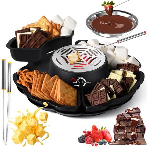 Kit de tostado de malvavisco – Juego de fondue de chocolate 2 en 1 con 5 accesorios, temperatura ajustable, cuenco de 340 ml, protección contra sobrecalentamiento, fácil de limpiar, perfecto para