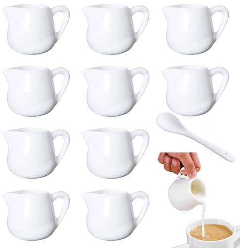 Ksnowqi 10 Pezzi 50ml Mini Brocca per Latte in Ceramica, Bricco Latte Piccolo 50ml, Mini Lattiera Ceramica Bianca con Manico per Latte, Caffè, Panna, Salsa
