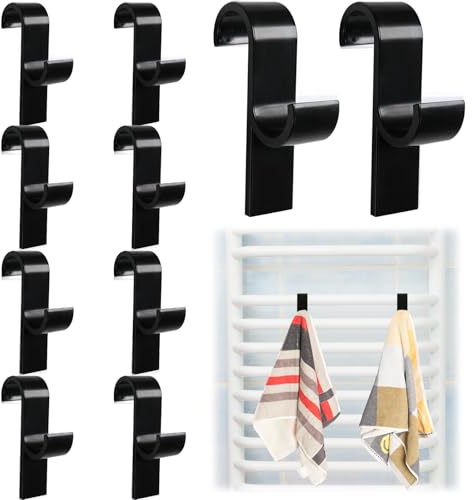 Annickee Ganci per Termoarredo Bagno, Ganci Termoarredo Bagno, Appendi Accappatoio, Appendini per Scaldasalviette per Accappatoio, Vestiti e Asciugamani (10 Pezzi Nero)