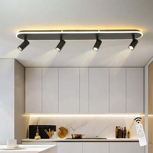 GEADI Modern Deckenleuchte 110CM, 58W LED Deckenlampe mit Fernbedienung | Wendbar 4 Leuchten Küchenleuchte, Schwarz Dimmbar Wohnzimmerlampe, Lang Deckenstrahler für Flur, Schlafzimmer, Esstisch, Büro