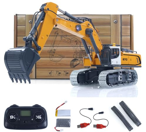 TOUCAN RC HOBBY 1/50 RC Excavator K970 Engineering Vehicle Electric Lifting Remote Control Digger Metal Bucket Tracks Light Sound RTR Battery Present Plastic track Yellw