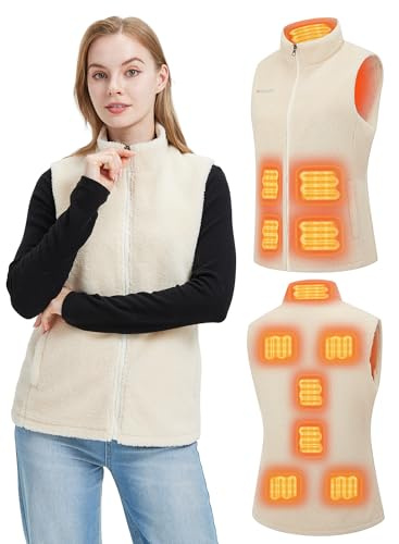 Gokozy Sherpa Fleece heated Gilet with 7.4V Battery,14 Heating Zones Ladies heated Vest Borg fleece heated body warmer for Women