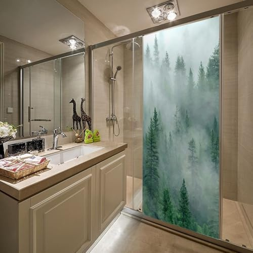 Türtapete Selbstklebend Türfolie Nebliger Wald Türaufkleber Wandbild PVC Türtattoos Türposter Fototapete für Wohnzimmer Schlafzimmer Küche Toilette Türdeko 90x200 cm