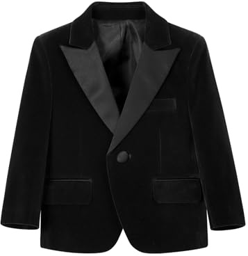 mintgreen Garçons Blazers, Enfants Mariage Velours Costume Tuxedo Blazer, Noir, 9-10 Ans, Étiquette 10
