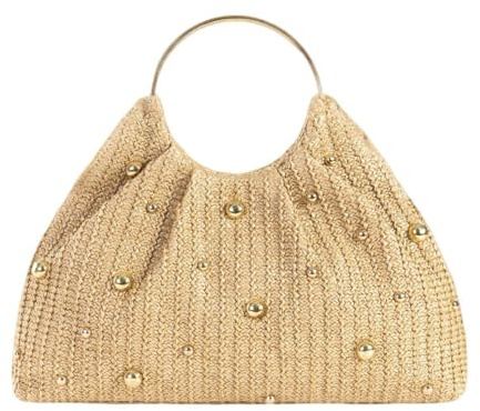 UERSJWYSO Damen Stroh Handtaschen Gewebte Perlen Perlen Elegante Clutch Geldbörse Sommer Strand Urlaub Top Griff Satchel,Gelb