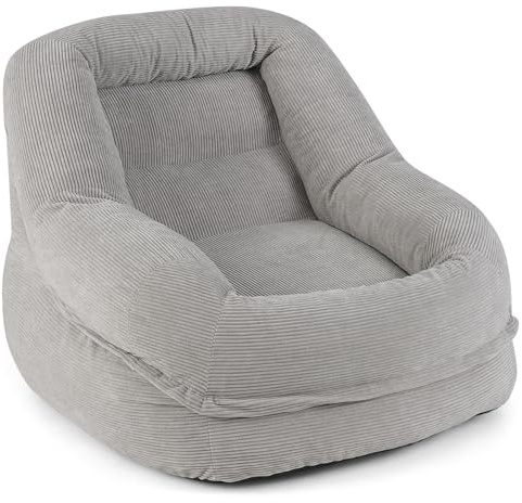 COSTWAY Bean Bag Chair, Large Adult Corduroy Fabric Lazy Floor Sofa Chair with Filling Included, Padded Accent Boneless Floor Couch Comfy Reading Lounge Seat for Living Room Bedroom, Grey