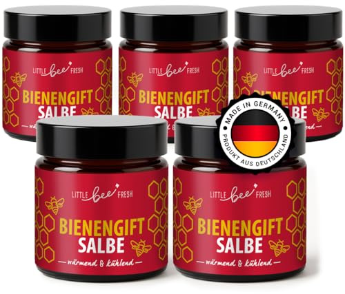 little bee fresh Bienengiftsalbe Spar-Set (5x) aus Deutschland (wärmend & kühlend) mit Arnika, Chili, Teufelskralle, Aloe Vera & Shea Butter | hochdosierte Bienengift Creme