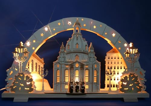 Tietze Erzgebirgsdesign 3D LED Schwibbogen 53cm Frauenkirche Dresden, Exclusiv schattiert - Feine Handwerkskunst aus dem Erzgebirge