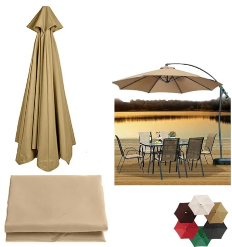 Toldo de repuesto para sombrilla de patio de 6 varillas, cubierta impermeable para sombrillas de mercado y jardín, tela de parasol para exteriores (caqui, 3 m)
