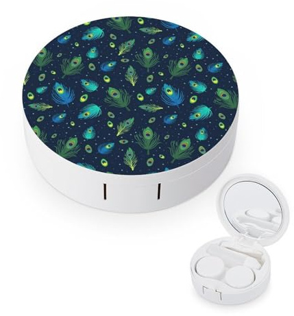 fkgvwo Contact Lens Case Blue Green Feather Contact Lens Holder Box Container Soak Storage Kit